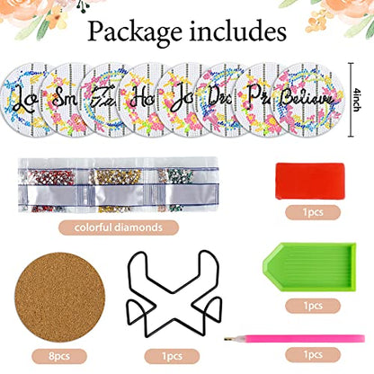 Diy 8pcs/set  Diamond Painting Coasters with Holder