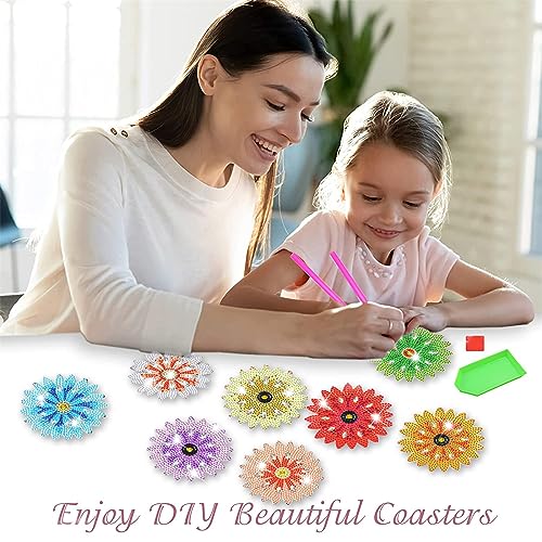 Diy 8pcs/set Flower  Diamond Painting Coasters with Holder