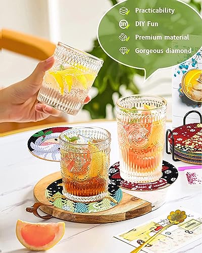 Diy 8pcs/set Christmas  Diamond Painting Coasters with Holder