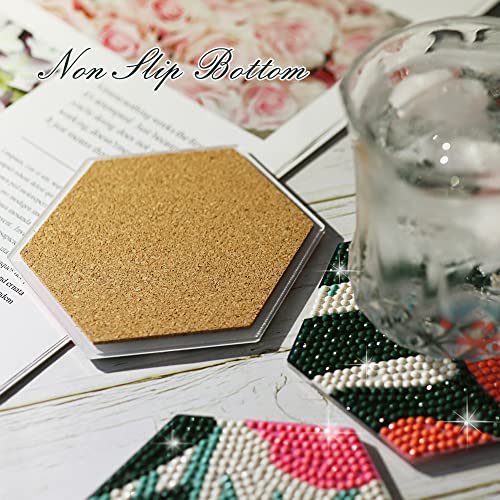 Diy 6pcs/set Flower  Diamond Painting Coasters with Holder