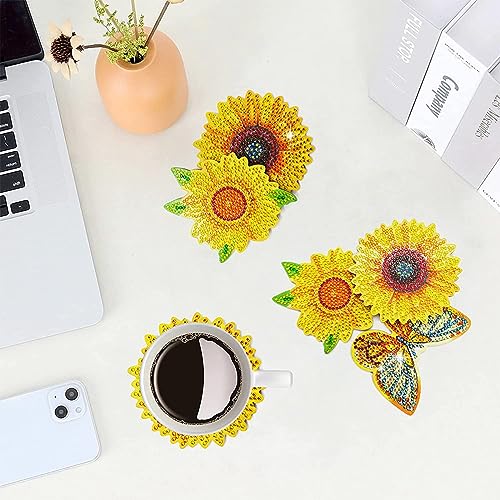 Diy 10pcs/set Butterfly Flower  Diamond Painting Coasters with Holder