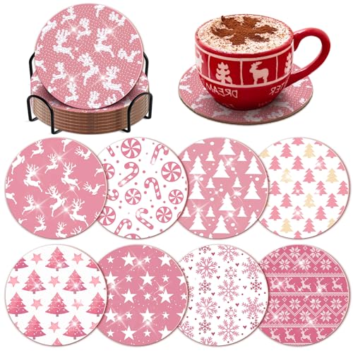 Diy 8pcs/set Christmas  Diamond Painting Coasters with Holder