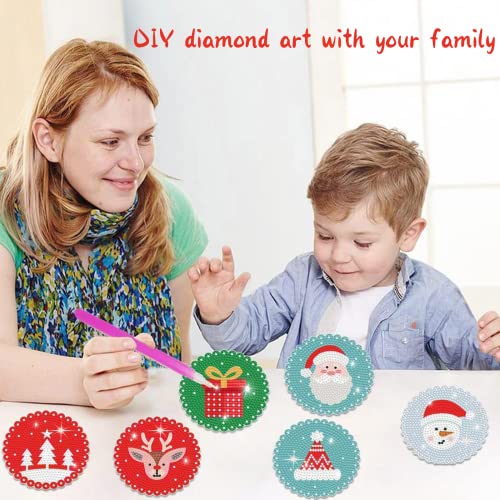 Diy 8pcs/set Christmas  Diamond Painting Coasters with Holder