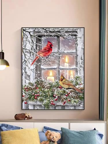 Snow Red Cardinal Bird Christmas | Diamond Painting