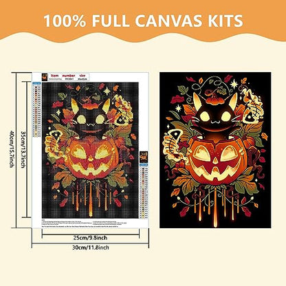 Pumpkin Black Midnight Cat Halloween | Diamond Painting