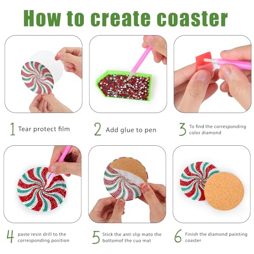 Diy 8pcs/set Christmas  Diamond Painting Coasters with Holder