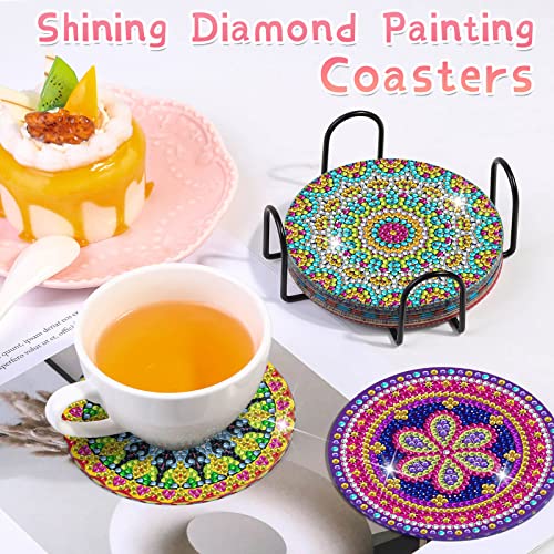 Diy 8pcs/set Mandala  Diamond Painting Coasters with Holder