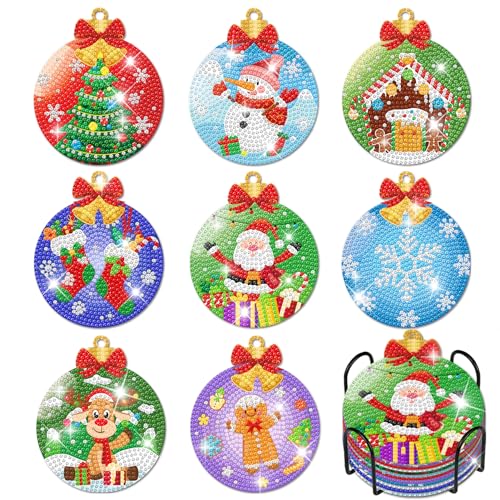 Diy 8pcs/set Pumpkin Christmas  Diamond Painting Coasters with Holder