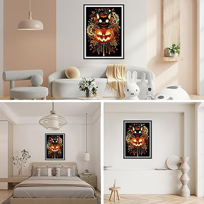 Pumpkin Black Midnight Cat Halloween | Diamond Painting