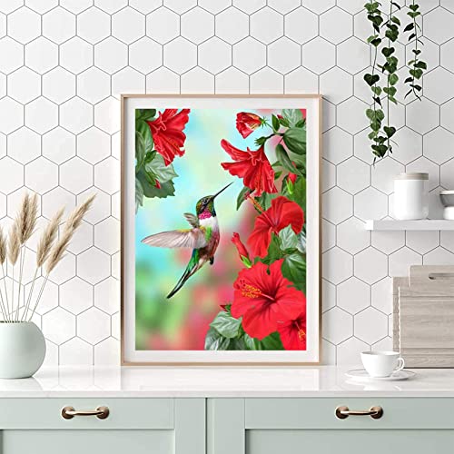 Hummingbird And Red Flower | Diamond Painting