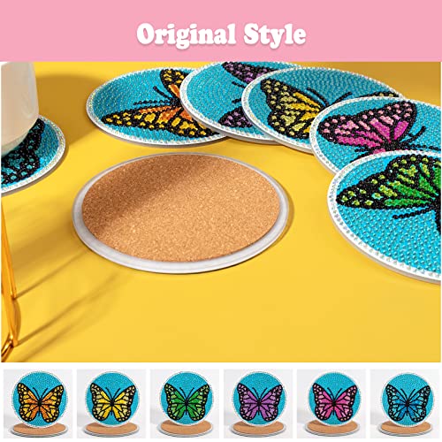 Diy 6pcs/set Butterfly  Diamond Painting Coasters with Holder