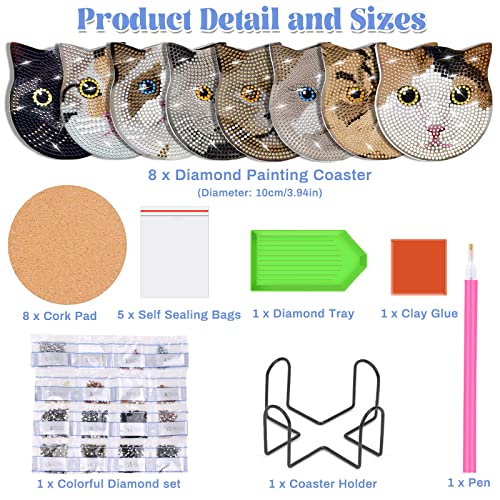 Diy 8pcs/set  Diamond Painting Coasters with Holder