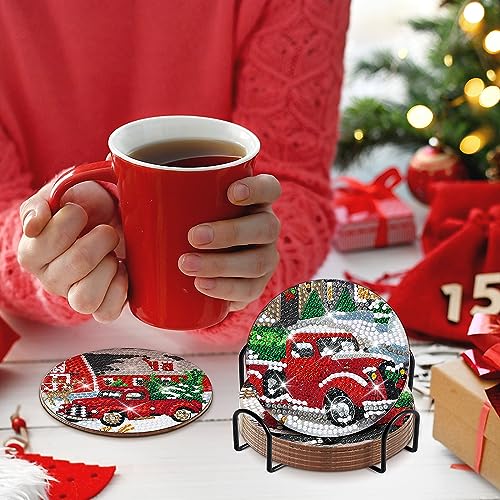 Diy 8pcs/set Christmas  Diamond Painting Coasters with Holder