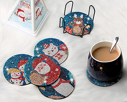 Diy 6pcs/set Christmas  Diamond Painting Coasters with Holder