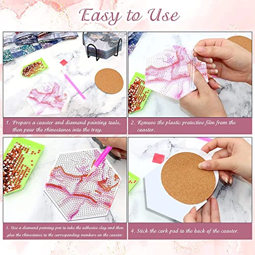 Diy 8pcs/set  Diamond Painting Coasters with Holder