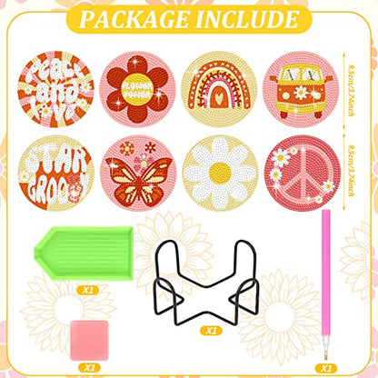 Diy 8pcs/set Butterfly  Diamond Painting Coasters with Holder