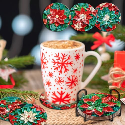 Diy 8pcs/set Christmas  Diamond Painting Coasters with Holder