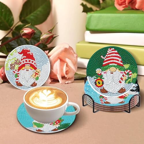 Diy 8pcs/set Christmas  Diamond Painting Coasters with Holder