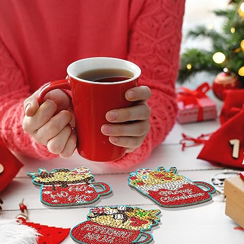 Diy 10pcs/set Christmas  Diamond Painting Coasters with Holder