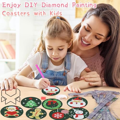 Diy 8pcs/set Christmas  Diamond Painting Coasters with Holder