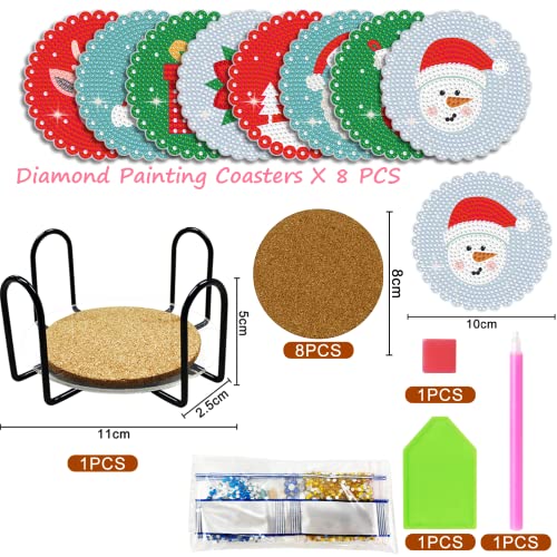 Diy 8pcs/set Christmas  Diamond Painting Coasters with Holder