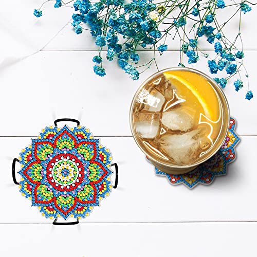 Diy 8pcs/set Mandala  Diamond Painting Coasters with Holder