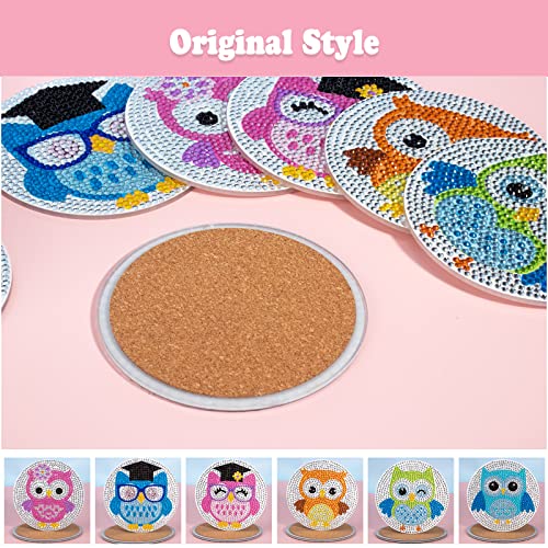 Diy 6pcs/set Owl  Diamond Painting Coasters with Holder