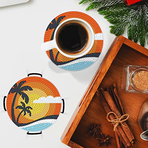 Diy 6pcs/set Tree  Diamond Painting Coasters with Holder