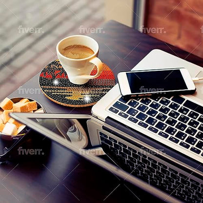 Diy 8pcs/set Sunset  Diamond Painting Coasters with Holder