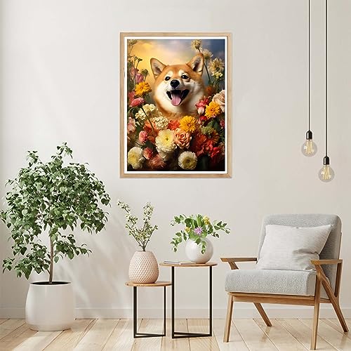 Dhiba Inu Dog And Flower | Diamond Painting