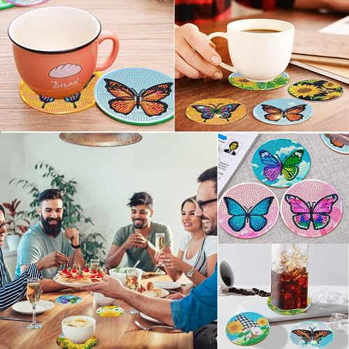 Diy 8pcs/set Butterfly  Diamond Painting Coasters with Holder