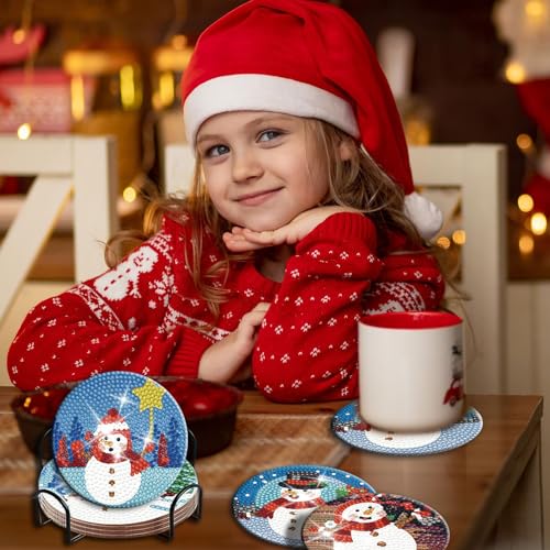 Diy 8pcs/set Christmas  Diamond Painting Coasters with Holder