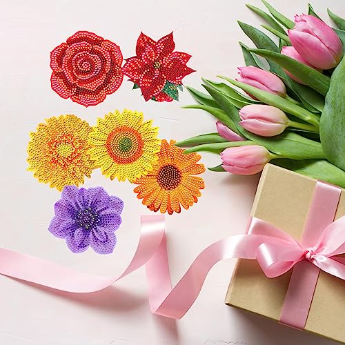 Diy 8pcs/set Flower  Diamond Painting Coasters with Holder