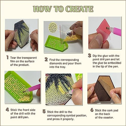 Diy 7pcs/set Cat  Diamond Painting Coasters with Holder