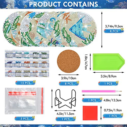 Diy 8pcs/set  Diamond Painting Coasters with Holder