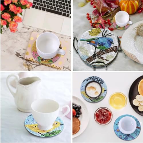 Diy 8pcs/set Christmas  Diamond Painting Coasters with Holder