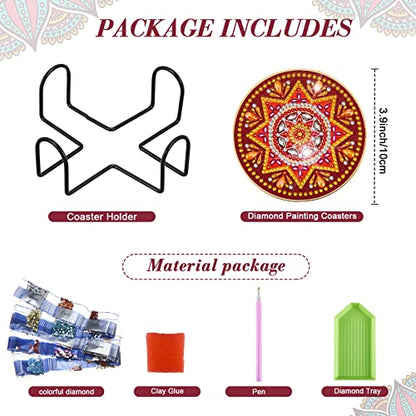Diy 5pcs/set Mandala  Diamond Painting Coasters with Holder