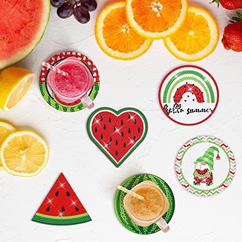 Diy 8pcs/set Summer Watermelon  Diamond Painting Coasters with Holder