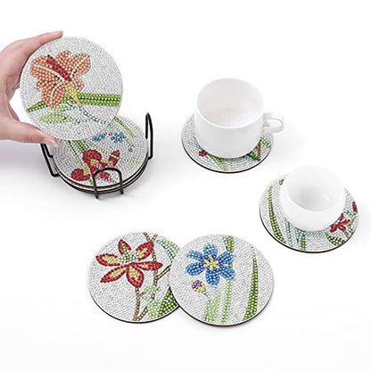 Diy 9pcs/set Flower  Diamond Painting Coasters with Holder