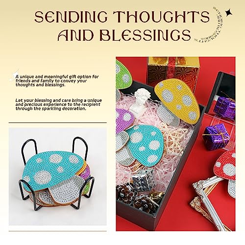 Diy 6pcs/set Mushroom Cartoon  Diamond Painting Coasters with Holder