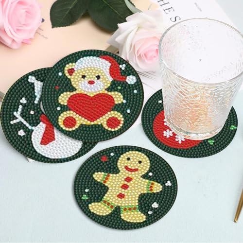 Diy 8pcs/set Christmas  Diamond Painting Coasters with Holder