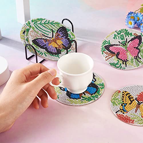 Diy 8pcs/set Butterfly  Diamond Painting Coasters with Holder