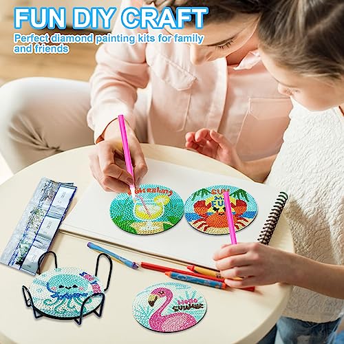 Diy 8pcs/set Summer  Diamond Painting Coasters with Holder