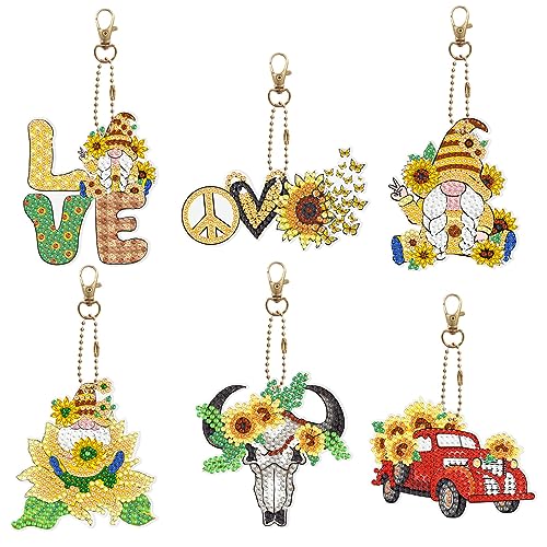 Diy 6pcs/set Flower     Cow Butterfly  Diamond Painting Keychain