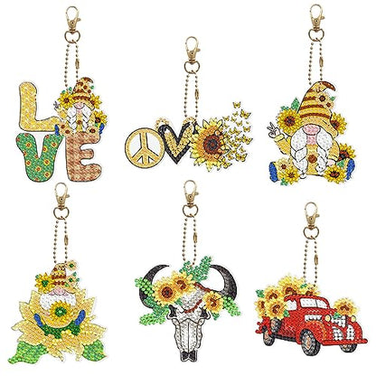 Diy 6pcs/set Flower     Cow Butterfly  Diamond Painting Keychain