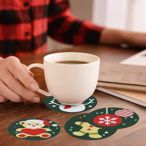 Diy 8pcs/set Christmas  Diamond Painting Coasters with Holder