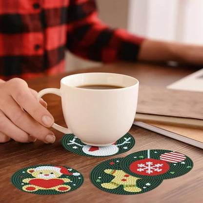 Diy 8pcs/set Christmas  Diamond Painting Coasters with Holder