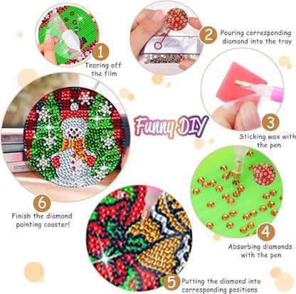 Diy 8pcs/set Christmas  Diamond Painting Coasters with Holder