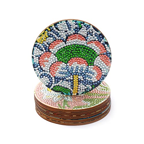 Diy 6pcs/set Flower  Diamond Painting Coasters with Holder