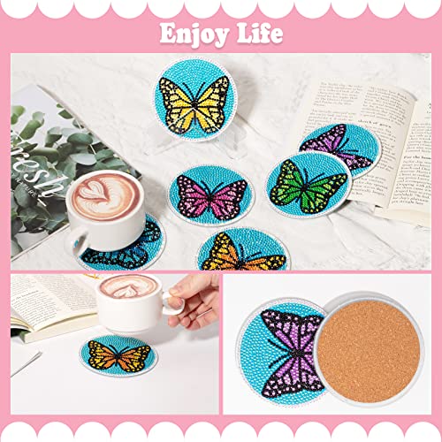 Diy 6pcs/set Butterfly  Diamond Painting Coasters with Holder